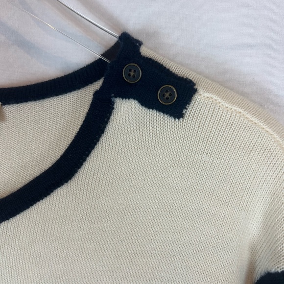 LOFT off white and navy blue color block wool blend stripe sweater dress XSP - Picture 4 of 10